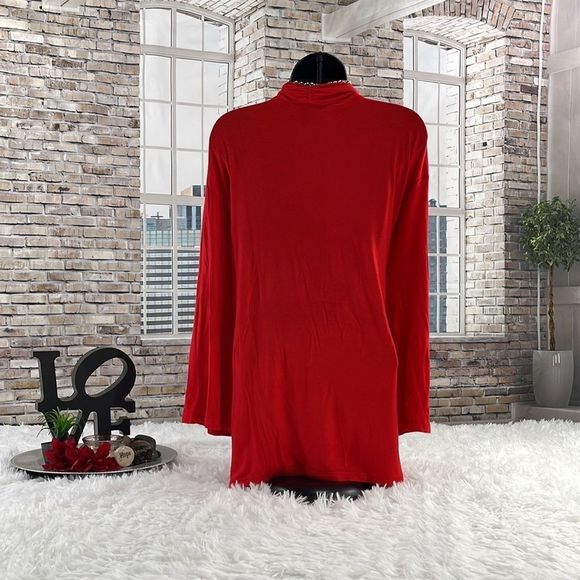 Women’s Ashley Stewart Red Classy V Neck Flowy Long Sleeve Blouse (26) DX23 - Picture 2 of 9